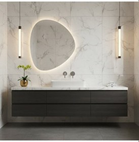 Resim 50x58 Cm Modern Asimetrik Led Li Banyo Aynası Dokunmatik, Dimmerli, 6500k Beyaz Işık Beyaz 