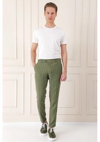 Resim Efor Comfort Fit Yandan Tokalı Çizgili Keten Casual Haki Pantolon P 1151 Haki 