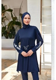 Resim Rozamay 253132 Opal Lacivert Tam Boy Lycralı Dijital Desen Tesettür Mayo Lacivert 