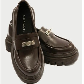 Resim Kadın Deri Loafer Kalın Comfort Tabanlı Metal Tokalı Kahve Vareen Kahverengi 