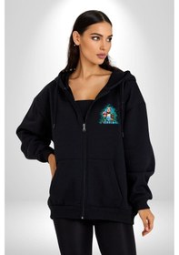 Resim Angemiel Karol G Şarkıcı Kadın Erkek Siyah Kapüşonlu Fermuarlı Baskılı Hırka Sweatshirt Siyah 