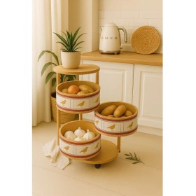 Resim sonnenflügel Love Birds Kuş Desenli 3 Katlı Tekerlekli Çok Amaçlı Ahşap Patates Soğan Sepeti 