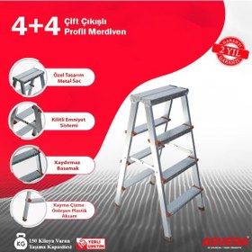 Resim Asvera - 4+4 Basamaklı Çift Çıkışlı Galvanizli Profil Merdiven Ev, Bahçe, İşyeri İçin Uygun 