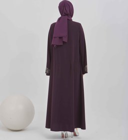 Resim Kolları Çiçek Desenli Taş İşlemeli Valon Kollu Ferace Mürdüm | 2024108 - 42 / Mürdüm 