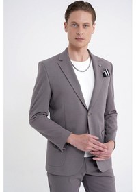 Resim Comfort Fit Çift Yırtmaç Torba Cep Metal Düğmeli Vizon Blazer Ceket C 734 