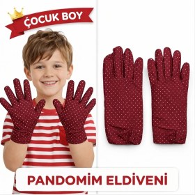 Resim Gültekin Çocuk Boy Pandomim Eldiveni Beyaz Puantiyeli Bordo Renk Gösteri Eldiveni 23 Nisan 19 Mayıs 
