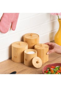 Resim Porsima 4361 Bambu Çok Amaçlı Saklama Kabı Organizer 4lü Baharat Seti Bambu 