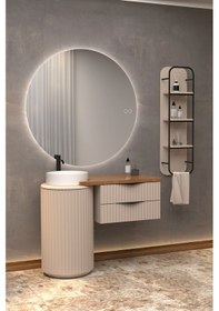 Resim Lotus Single 105 Cm Beyaz Lavabolu Banyo Dolabi - Vizon (Raf Modül Dahil) 