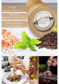 Resim Technosmart 2'Li Doğal Ahşap Değirmen Karabiber Tuz Kahve Baharat Öğütücü Manuel El Değirmeni 