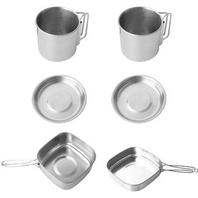 Resim Springsun Kampçılık İçin 6 Parça Paslanmaz Çelik Taşınabilir Yemek Pişirme Seti Gümüş 