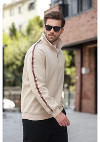 Resim Madmext Bej Fermuarlı Yarım Balıkçı Yaka Erkek Sweatshirt E7164 Bej 