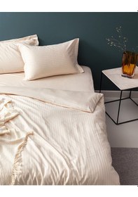 Resim Madame Coco Elicia Çift Kişilik %100 Pamuk Çizgili Saten Nevresim Takımı - Gold 8684427187227 Sarı 