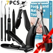 Resim 7 adet Paslanmaz Çelik Tırnak Bakım Seti - Derinlemesine ve Kalın Tırnaklar İçin - Ağır Hizmet saç tokası Seti, Tırnak Dosyası, Tırnak Kılavuzu, ve Bakım Araçları - Erkekler, Kadınlar, Yaşlılar, Cadılar Bayramı Hediyesi, DUANGDUANGBIU 