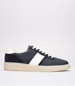 Resim MARCOMEN Erkek Hakiki Deri Şerit Detaylı Casual Sneaker Lacivert 