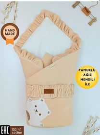 Resim Yeni Sezon Kız Erkek Bebek Battaniyesi %100 Pamuklu Kışlık Polar Ayıcık Nakışlı Hastane Çıkışı Sütlü Kahve 