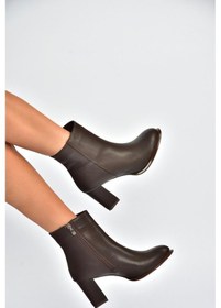 Resim Fox Shoes V590166309 Kahverengi Kalın Topuklu Klasik Kadın Bot Kahverengi-suni Deri 