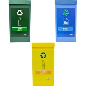 Resim Renkli 3’lü Geri Dönüşüm Kutusu Seti, Sıfır Atık Için Şık ve Pratik Seçenek 