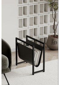 Resim Coral Koltuk Yanı Dergilik , Gazetelik , Kitaplık, Siyah Metal - Siyah Deri 