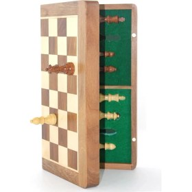 Resim MCM Group Mıknatıs Taşlı Ahşap Katlanabilir Kutulu Satranç Oyunu 35 cm G224 ( Lisinya ) 
