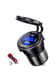 Resim Autoline 12-24volt Araç/tekne/motosiklet Için (quick)hızlı Şarj Voltmetre Usb/type C Portlu 