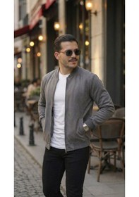 Resim Efnaz Style Erkek Scuba Süet Kumaş Bomber Hırka Antrasit 