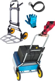 Resim stilmax XL Büyük Boy 120Kg Kapasiteli Katlanır El Arabası Teleskopik 360° Döner Kol ve Kaymaz Tekerlekler 