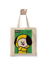 Resim Toyaso Bt21 Chimmy Bts Beyaz Bez Çanta Uzun Saplı Alışveriş Çantası Plaj Çantası Beyaz 