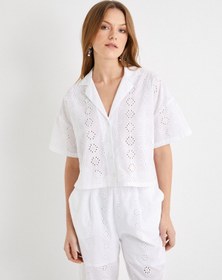 Resim Koton Crop Fisto Gömlek Kısa Kollu Düğmeli Pamuklu Kırık Beyaz 4sak60116pw Ekru 