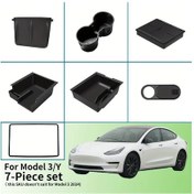 Resim Honeybeeshop Tesla Model 3 Y 2019 2023 İçin 7 Parçalı Set Siyah Abs Merkezi Konsol Düzenleyici Tepsisi Kolçak Depolama Kutusu Bozuk Para Tutucu 