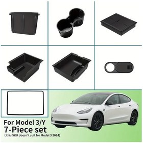 Resim Honeybeeshop Tesla Model 3 Y 2019 2023 İçin 7 Parçalı Set Siyah Abs Merkezi Konsol Düzenleyici Tepsisi Kolçak Depolama Kutusu Bozuk Para Tutucu 