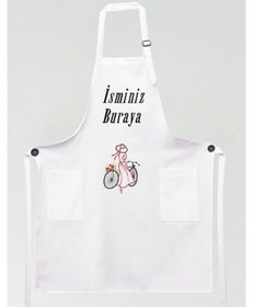 Resim Mutfak Önlüğü Kişiye Ve İsme Özel Nakışlı Mutfak Önlüğü Bisiklet Farklı Renkler Beyaz 