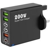Resim 6 Port Usb C Pd Şarj Cihazı 200 W Hızlı Şarj 3.0 Tip C Usb Telefon Şarj Uk Black 1 Adeat 