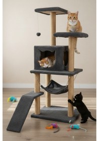 Resim Missidea S9 Kedi Tırmalama Kulesi Platformlu 124 Cm Antrasit 