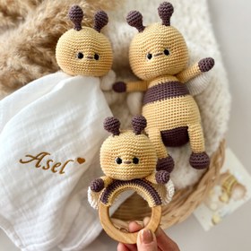 Resim Amigurumi Sevimli Arı Deluxe Bebek Seti - Uyku Arkadaşı 