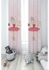 Resim Mekta Home Bebek Ve Çocuk Odası Kelebekli Balerin Kız Desenli 2 Kanat Fon Perde 