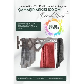 Resim Özbience Çamaşır Kurutma Askısı Akordiyon Tipi 100CM 9 Gözlü Alüminyum 