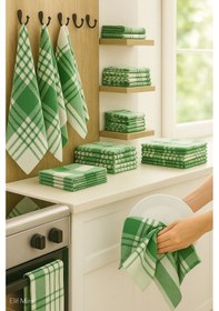 Resim 10 Lu Lüks Mutfak Kurulama Bezi Seti 45x65 Cm Table Linen Yeşil 
