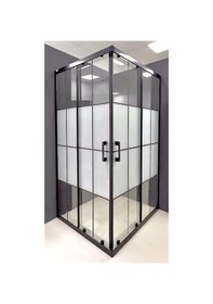 Resim Durul Duşakabin Kare Siyah Çizgi 5Mm Ortası Buzlu Siyah 