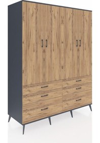 Resim Kronos Gardrop 8 Raflı 6 Çekmeceli 4 Kapaklı 176x59x221 Antrasit-çam Çam 