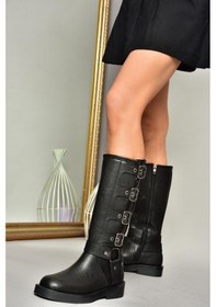 Resim Fox Shoes T973570209 Siyah Kalın Tabanlı Kadın Çizme Siyah-Suni Deri 