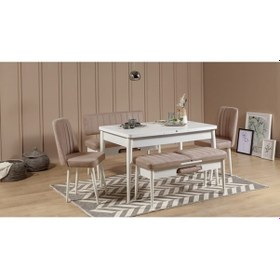 Resim Paris Banklı Yemek Masası Takımı Beyaz Taş 