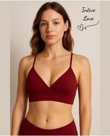 Resim Aurafit Kaplı Arkası Çapraz Derin Dekolte İp Askılı Spor Sütyeni/ Bordo 