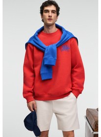 Resim Grimelange IRVING Erkek Yuvarlak Yaka Göğsü Ve Önü Regular Fit Kiremit Rengi Sweatshirt 