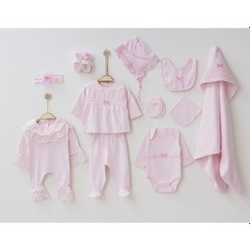 Resim Buse&Eylül Bebe Pembe Güpürlü 10 Parça Kız Bebek Hastane Çıkışı Takımı - Pembe 