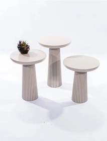 Resim Wood Wooden Ahşap Mat Beyaz 3 Lü Set Fitilli Mantar Yan Sehpa Modern Beyaz Renk Fiskos Beyaz 