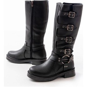 Resim Siyah Düz Topuklu Günlük Bayan Binici Çizme Siyah 