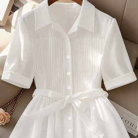 Resim Kadınlar için Rahat Düğmeli Gömlek - Kısa Kollu, Bol Kesim, Düz Beyaz, Yaz Stili, Hafif Polyester, Günlük Giyim İçin Mükemmel, Bayanlar T Şalları 