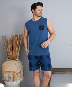 Resim Pijamoni Erkek Bisiklet Yaka Kolsuz Şortlu Pijama Takımı 6185/9 - 1 Adet Mavi 