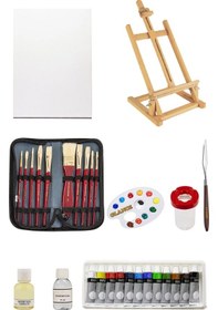 Resim Daler Rowney Simply Yağlı Boya Seti 12x12ml Daler Rowney Fırça Seti 10'lu Masaüstü Şövale Seti 