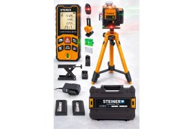 Resim Steiner Profesyonel 12 Köşe Yeşil Çizgi Lazer Otomatik Hizalama Çantalı + 100MT Lazer Metre + Tripod 